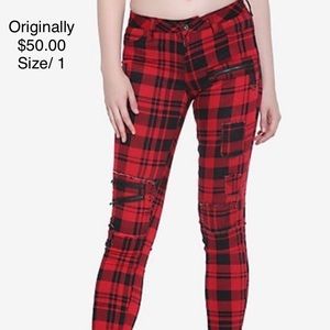 Distressed Plaid Jeans